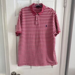Polo Ralph Lauren Shirt Custom Fit Pique Striped Pink White Men Sz 2XL Pony